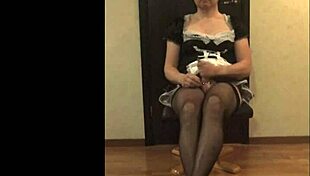 hey sissyboy, loving that french maid fishnet while jerking off