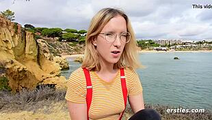 amelia in glasses and stockings masturbates with toy