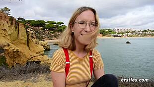 amelia in glasses and stockings masturbates with toy