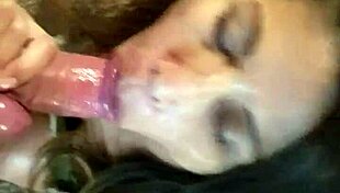 This amateur latina milf gets on her knees for a passionate blowjob and swallows every drop.