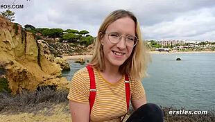 amelia in glasses and stockings masturbates with toy