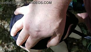 french slut gets double cum blowjob in forest