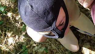 french slut gets double cum blowjob in forest