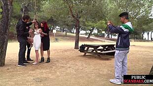 Tattooed Redhead BDSM Sub Gets Bound, Spanked, And Caned Outdoors Publicly