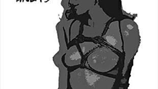 The bunny girl is tied up and roughly toyed with in bdsm play.