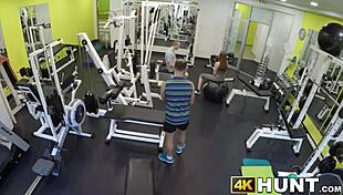Ginger teen doggystyled in gym