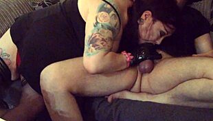 Dirty BBW slut wanks and sucks cock in latex gloves, craving more fetish fun.