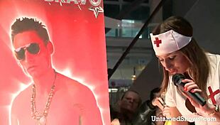 Stripper nurse teases with huge cock suck