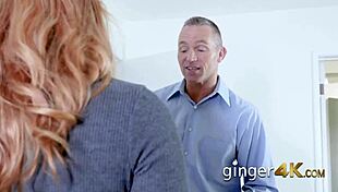 This hot redhead gets a huge present from an older dude!