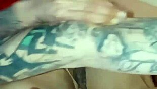 Redhead couple cums on petite tits tattooed