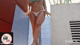 shower in summer brazil 2023 with tattooed brunette
