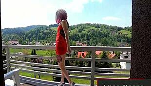 sexy girl in dress bent over for intense fuck and cumshot