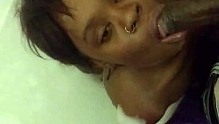 ebony babe gives bathtub blowjob with big cock 😍