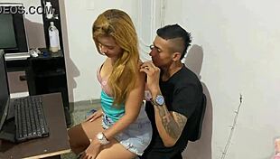 Young secretary bent over in office