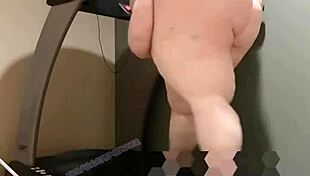 the ssbbw evaporatedmilker works out on the treadmill, showing off her huge belly and big ass