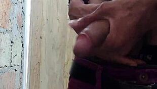 Tattooed skinny tall twink pulls out his dick and masturbates it