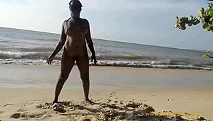 hey, watch this ebony beauty work out naked on the beach!