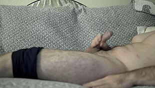 Horny amateur with big white cock couldn't resist busting a huge nut all over!