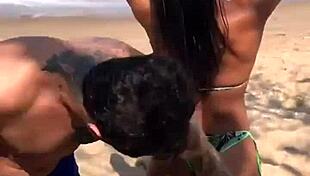 African Lesbian Wife Applies Sunscreen on Beach While Filming Passionate Moments