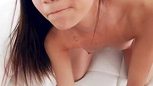 Petite asian vina sky intensely sucks huge pov cock for facial