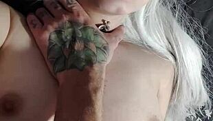 Busty blonde spreads her legs and gets fucked while slapped in the face