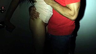 Bound woman rides in dark bondage session