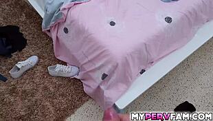 i cant believe im fucking my stepsis maria kazi so hard on the bed, her shaved pussy getting creampied while i masturbate too, oh god its intense