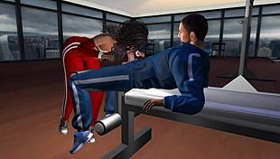 Cartoon character gets groped on the inclined bench