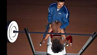 Cartoon character gets groped on the inclined bench