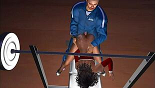 Cartoon character gets groped on the inclined bench