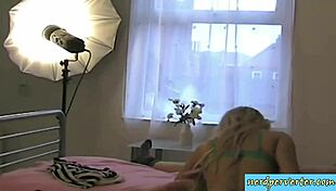 Sexy blonde gives a reality blowjob in lingerie