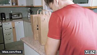 Colby Keller, Jacob Peterson, Paul Canon, Roman Cage, and Trevor Long dominate roommate whore in dorm jizz orgy