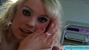 Sexy blonde gives a reality blowjob in lingerie