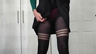 Sofia natalia casually changes her skirt while exploring her shemale side