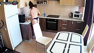 Big Tits Beauty Voyeur Cleaning Kitchen