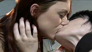 Horny lesbian girls kiss passionately