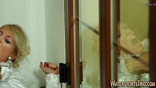 Watch this costumed slut get soaked in piss during golden shower?