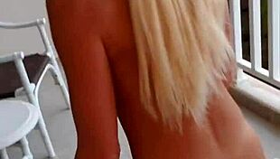 Blonde athlete rides and sucks on vacation balcony.