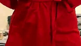 brunette in red lingerie touches her big tits and ass 😘