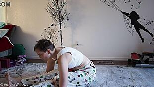 Sexy wife learns yoga poses with cute friend