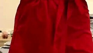 brunette in red lingerie touches her big tits and ass 😘