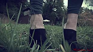 You feel like a dirty worm under the mistress's feet. Shoes and fetish play dominate the scene.