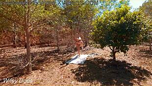 Sexy milf dares to do nude yoga outdoors with big tits