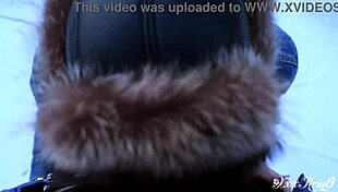 sexy blonde slut gives pov blowjob outside in snow