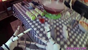 Step sister swallows for taboo family fun.