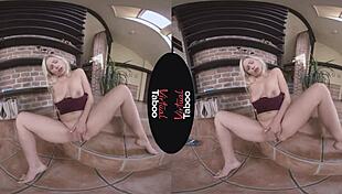 Oh, virtual taboo with blonde in jeans, shaved pussy and natural tits!