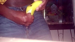 Bukkake with cumshot closeup and banana themed