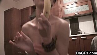 Freckled-Face Babe Engages In Playtime With Toy On Kitchen Counter