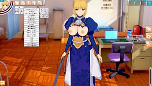 În acest joc hentai, Altria Pendragon din Fate își primește țâțele mari frecate intens de jucător. Anime CG 3D aduce acțiunea la viață.
