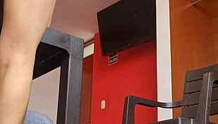 Spying on beautiful Argentine secretary Nataly in lingerie being unfaithful.